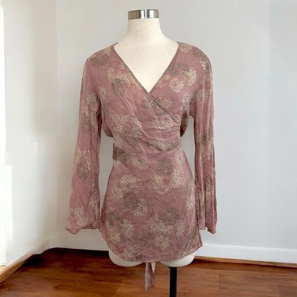 J Jill Silk Floral Wrap Boho Blouse Top Flutter Tunic Paisley Medium M - Picture 1 of 7